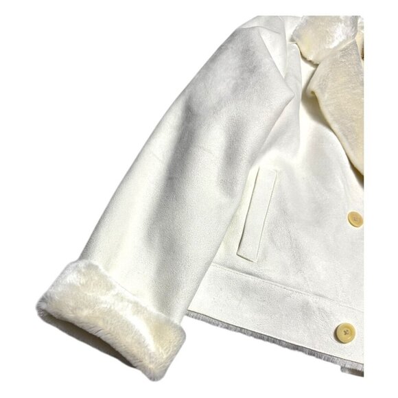 RALPH LAUREN Faux Fur White Cream Business Casual Designer Jacket Womens Large - Picture 4 of 7